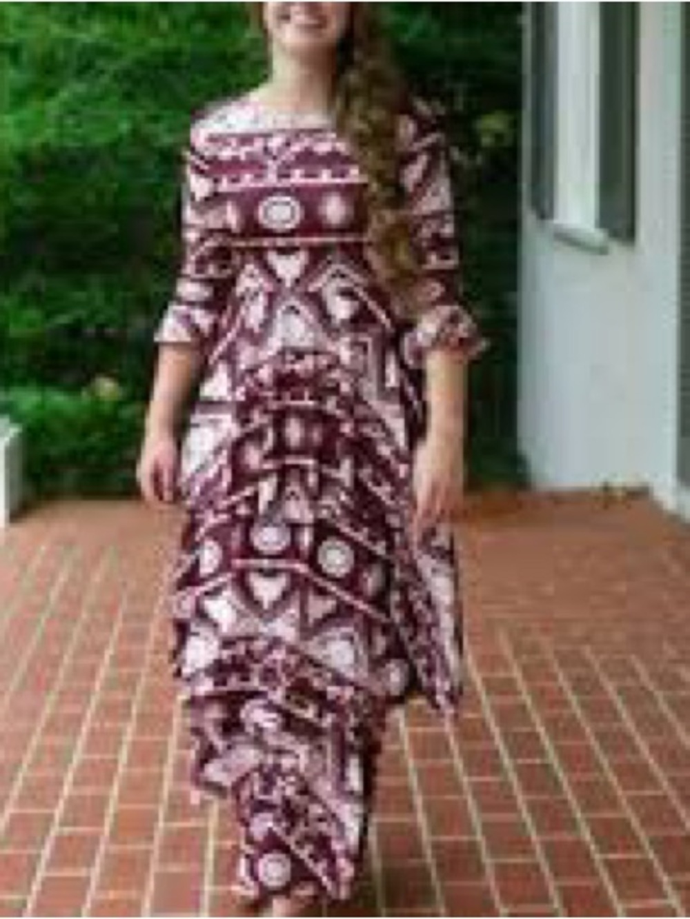 DAINTY JEWELLS geometric tiered 3/4 sleeve maxi dress xxxl / 50 chest